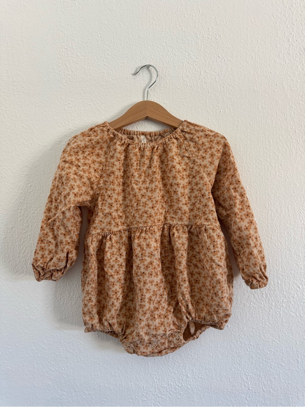 Rylee + Cru Cream and Brown Floral Long-Sleeve Romper